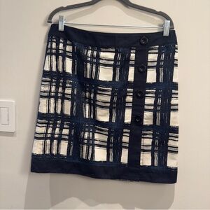 Ann Taylor Navy, White Plaid Skirt With Buttons Size 10 Womens